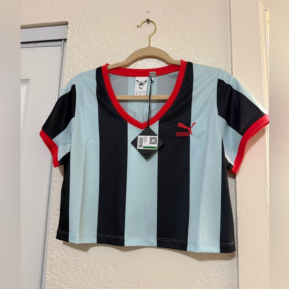 PUMA X DUA LIPA WOMEN'S STRIPED SLIM TEE
